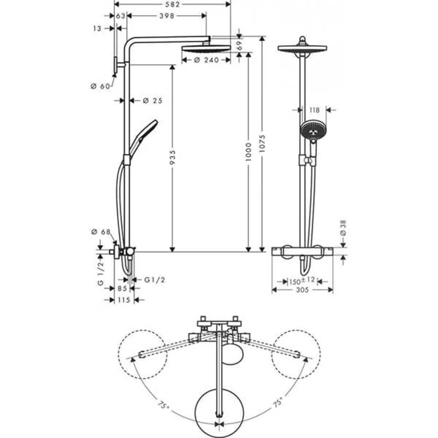 Душевая система Hansgrohe Raindance Select S 240 2jet Showerpipe с термостатом хром (27129000) - Фото 1